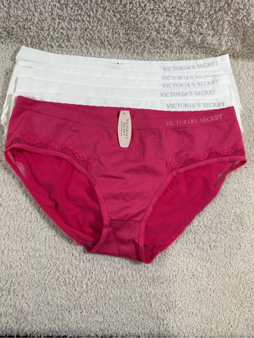 Victoriaβs Secret Pink and white Lace Trim Hipster Panties XL NWT